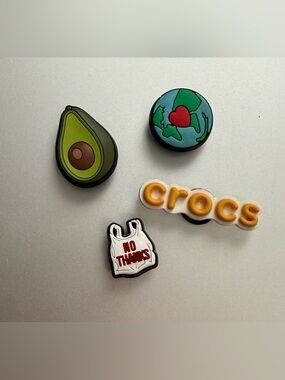 Crocs Jibbitz Set - Green Avocado, Blue Earth, White 'No Thanks', Yellow Crocs